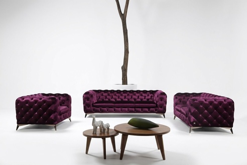 Luxury High Quality Sofa Couch Upholstery Seat 3+2+1 Set Chesterfield Purple New