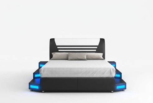 Luxury Led Illuminated Bedroom Bed Leather Bed 180x200 Furniture Beds