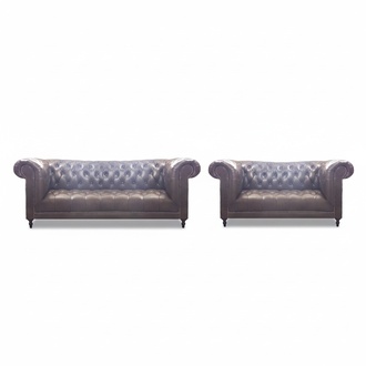 Luxury Leather 2x Sofas Complete Living Room Furnishings Upholstered Furniture Furnishings
