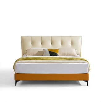 Luxury Leather Bed Bed Double Marriage Upholstery Hotel Full Set Bedside Tables Beds.