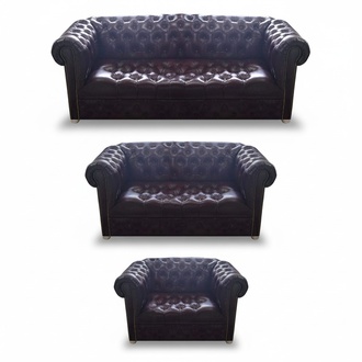 Luxury Leather Complete Chesterfield Brown Sofa Furnishing Living Room Couch Armchair