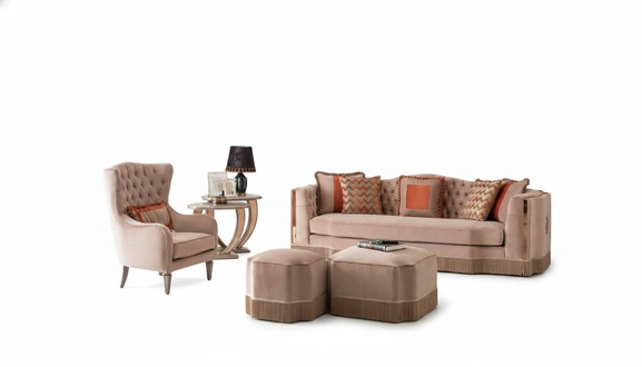 Luxury living room chic sofa 4-seater armchair with 2 stools stylish furniture
