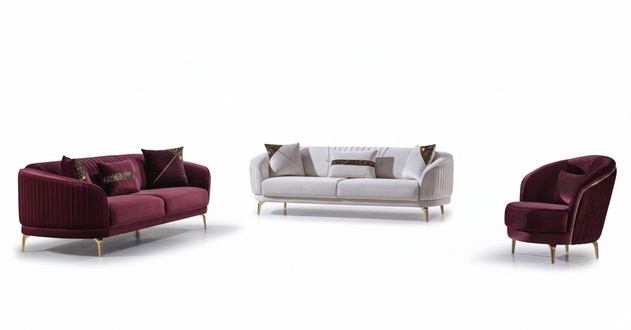 Luxury living room suite Modern stainless steel sofas Upholstered furniture three-seater