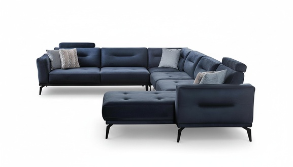 Luxury modern design living room U-shaped corner sofa solid dark blue sofa