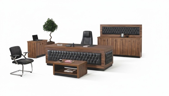 Luxury office furniture complete office desk office set 4 pcs wood brown