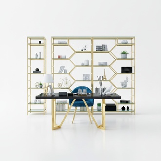 Luxury office set group stainless steel metal table cabinet 5 pieces. Office chair set