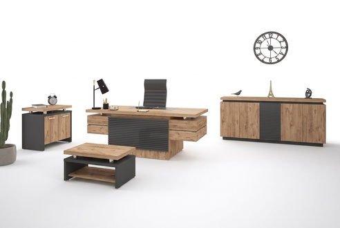 Luxury office set study furniture desks cabinet 4pcs