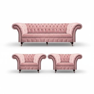 Luxury Pink Design Modern Chesterfield Sofa Set 3 Piece Upholstered Furniture