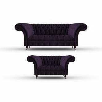 Luxury Purple 2x Sofas Living Room Set Upholstered Furniture Chesterfield