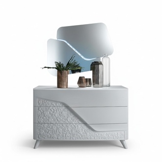 Luxury Set 2pcs Commode Mirror Chests of Drawers Wood Console Modern Design White New