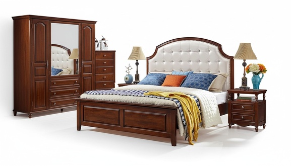 Luxury Set 3 Piece Bed 2 Bedside Tables Bedroom Beds Wood Bedstead
