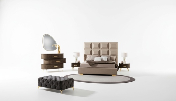 Luxury Set 5pcs Bedroom Bedside Table Dresser Mirror Set Double New