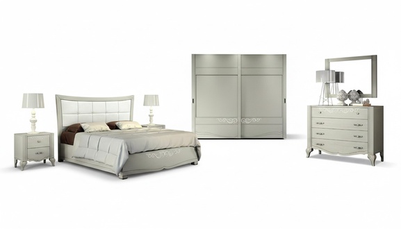 Luxury Set 6-piece Bedroom Bed Nightstand Wardrobe Dresser Mirror Wood