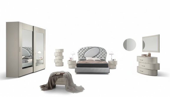 Luxury Set 7pcs Bedroom Bed Nightstand Dresser Mirror Wardrobe New