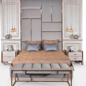 Luxury bedroom double bed bedside table set 5 pieces beige