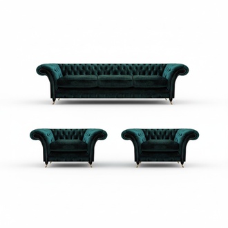 Luxury set complete 3-piece living room 2x armchair upholstered furniture sofa couch three-seater