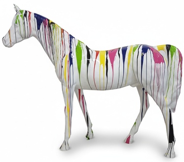 Full white colored decorative sculpture of a horse with multicolor stripes 220cm length