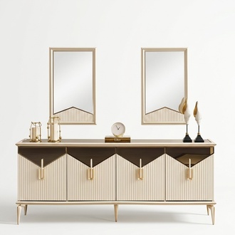 Luxury Sideboard Sideboard Cabinet Chest of drawers Wooden cabinet Wood Beige Gold