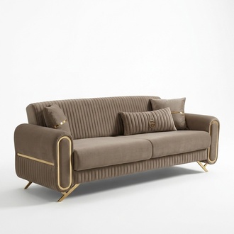 Luxury Sofa Couch Three-Seater Beige 3-Seater Couches Upholstered Design Lounge Sofas