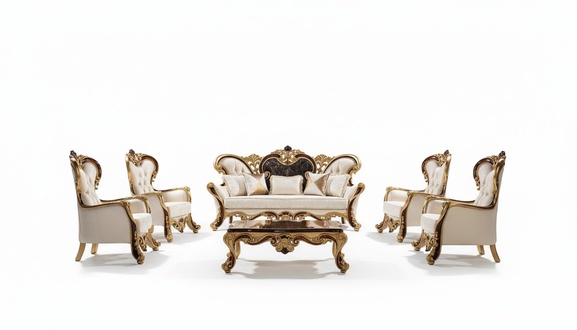 Luxury Sofa Set Baroque Rococo Sofa Set 3+3+1+1 Coffee Table