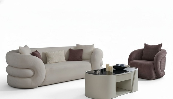 Luxury sofa set couch 3-seater armchair three-seater white gray-pink