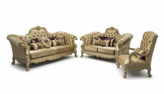 Baroque style made of real wooden set of 3+2+1 seater chesterfield design sofas