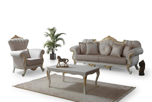 Luxury Sofa Set Complete Couch Set Beige Upholstered Sofa Fabric Sofa