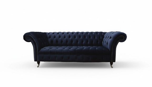 Luxury Sofa Three Seater Blue Fabric Textile Style Couch Sofas Couches Furniture