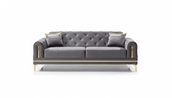Luxury Sofa Three-Seater Couch Modern Gray Sofas Upholstered Seat Chesterfield