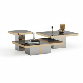 Luxury Square Coffee Table Set 3x Side Tables Living Room Furniture