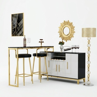 Luxury Stainless Steel Glass House Bar 4 Piece Set Bar Table 2x Bar Stool Cabinet New