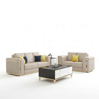 Luxury stainless steel leather couch upholstery seat 3 + 2 + 1 set sofa living room new