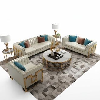 Luxury stainless steel leather couch upholstery seat 3 + 2 + 1 set living room set sofa new
