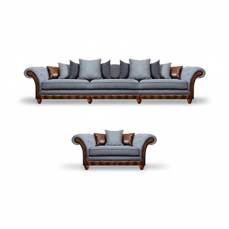 Luxury style furniture Chesterfield gray sofa set 2 pieces upholstered couches living room.