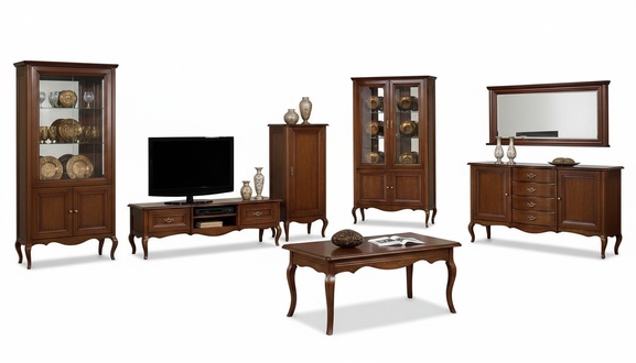Luxury TV Lowboard Classic Showcase Living Room Set Furniture Cabinets 5-piece