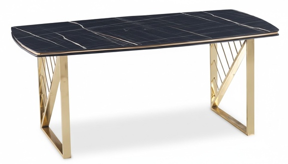 Luxury Table Black Stainless Steel Dining Table Italian Design Gold 140x90