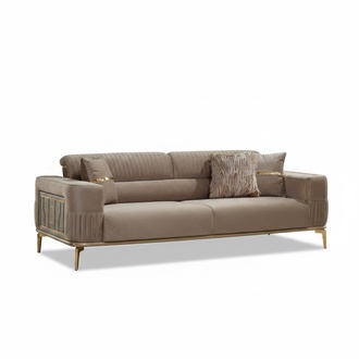 Luxury three-seater sofa, fabric sofa, upholstered sofa, beige couch.
