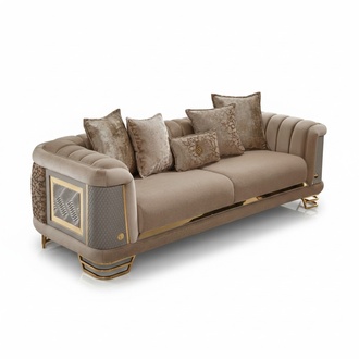 Luxury three-seater sofa, 3-seater fabric sofa, upholstered sofa, couch, beige sofas.