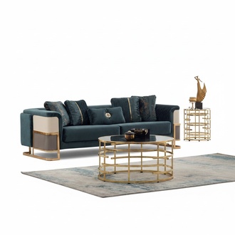 Luxury three-seater sofa, fabric sofa, upholstered sofa, couch, green.