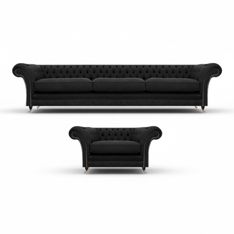 Luxury upholstered furniture black sofa three-seater couch Chesterfield armchair living room