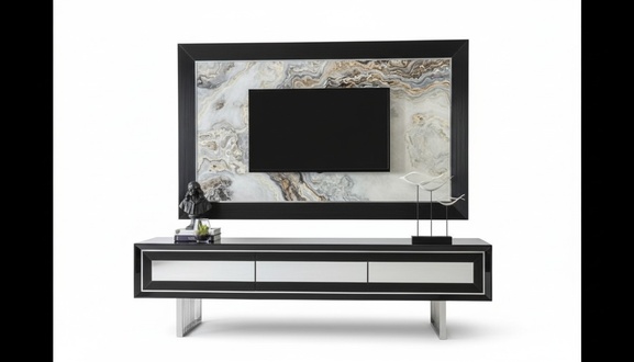 Luxury wall unit + sideboard lowboard shelf living room black high gloss