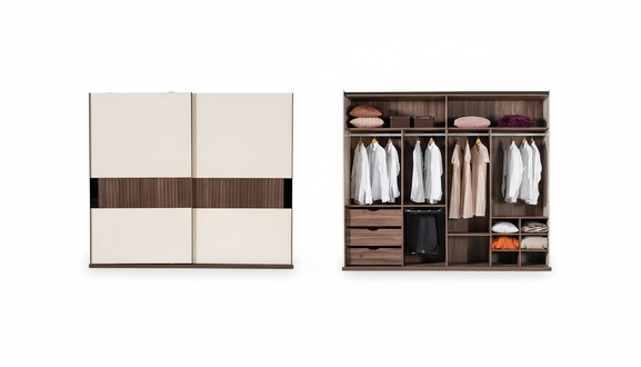 Luxury Wardrobe with Sliding Doors Wooden Wardrobe Modern Style Beige