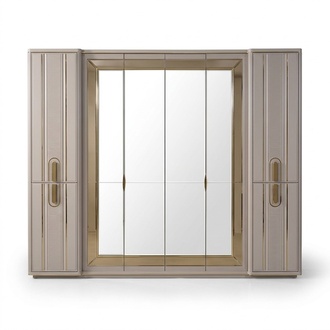 Luxury wooden wardrobe with beige mirror