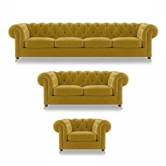Luxury yellow complete 4+2+1 living room armchair Chesterfield textile upholstered furniture