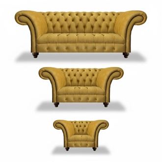 Luxury Yellow Sofa Set 3-Piece Living Room Textile Seat Furniture Sofas Set Chesterfield