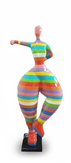 Abstract decorative sculpture designed as a gloss gymnastic figure in bright colorful stripes 132cm