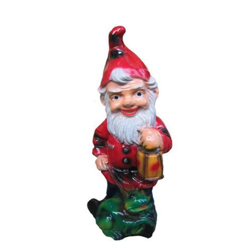 Colorful decorative sculpture designed as a dwarf with lamp & frog 85x116cm