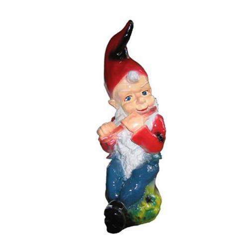 Decorative colorful sculpture designed as a dwarf playing flute 35cm M19