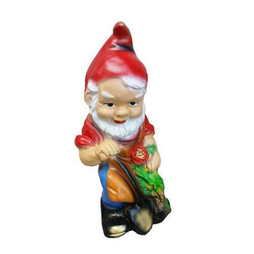 Decorative colorful sculpture designed as a dwarf gardener with a shovel 37cm M21
