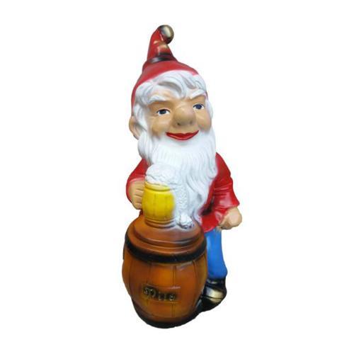 Colorful decorative sculpture designed as a dwarf with a beer barrel 40cm M22